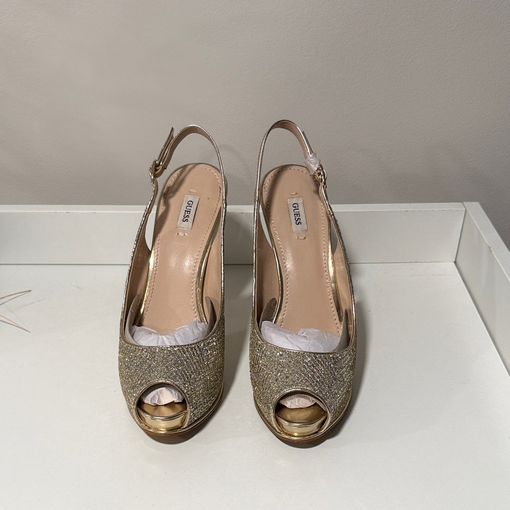 Guess Glittering Gold Slingback Heels